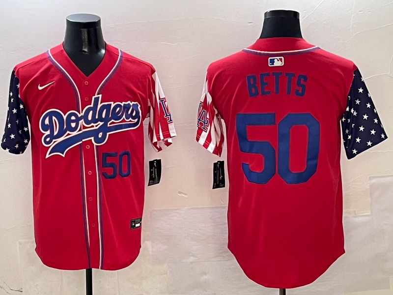 Men Los Angeles Dodgers 50 Betts Red a generation of national flags Joint name 2025 Nike MLB Jersey style 2